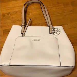 White w/ tan accents Guess Handbag